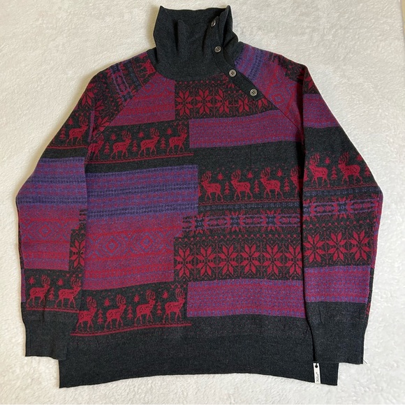 Woolrich Women's Sweater Large Gray High Neck Long Sleeve Pullover Christmas - Picture 1 of 10